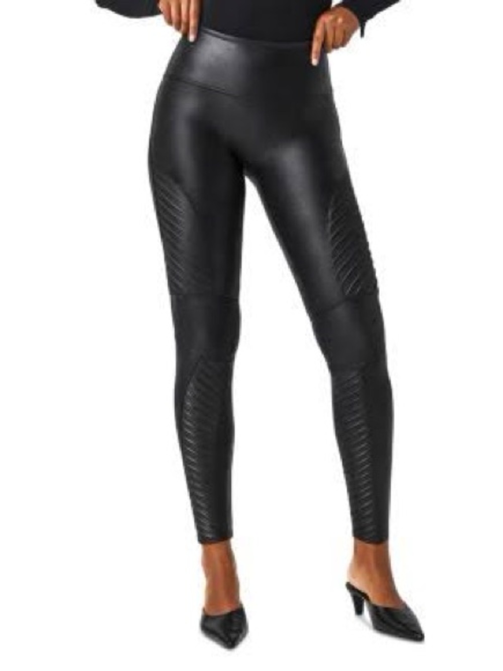 SPANX Faux Leather Moto Black Leggings Size Small